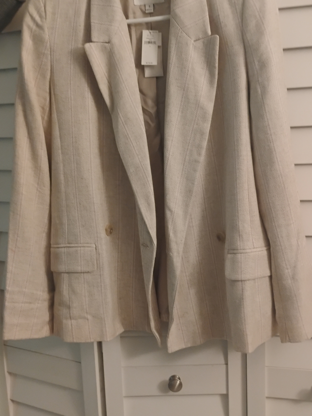 Beige Pinstripe Double-Breasted Blazer